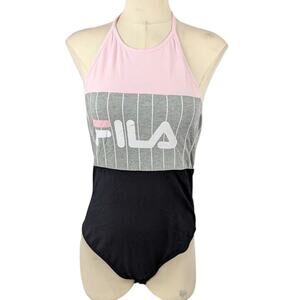 FILA‎ Women's Bodysuit Gray Pink Size L Athletic Sleeveless